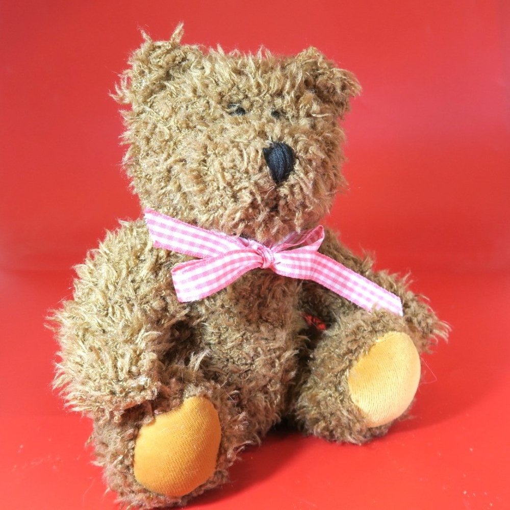 Hug Fun Jointed Brown Teddy Bear Stuffed Plush PInk Neck Ribbon 2000
